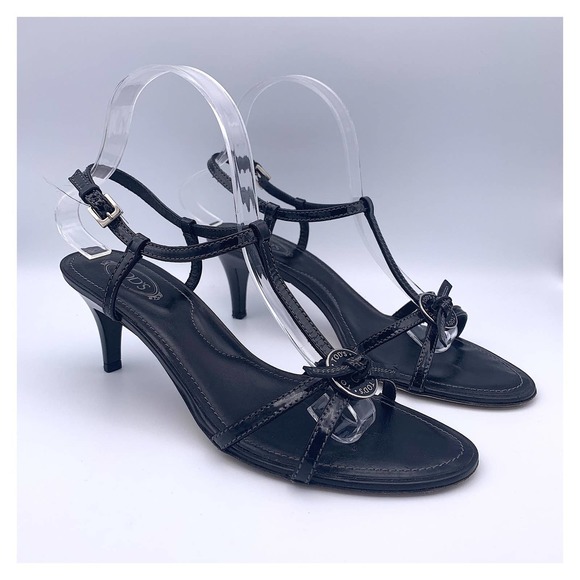 Tod's Shoes - Tod's Patent Leather T-Strap Kitten Heel Sandals